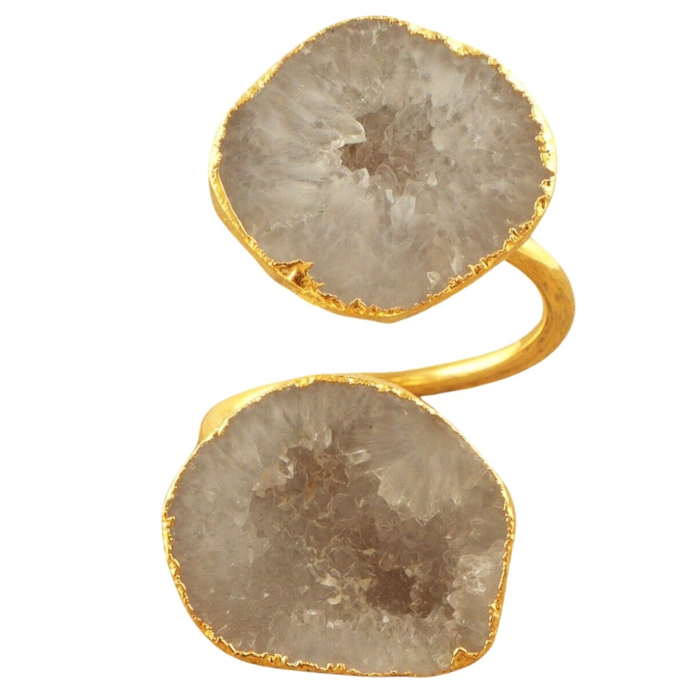 Double geode ring with 24k gold vermeil ring